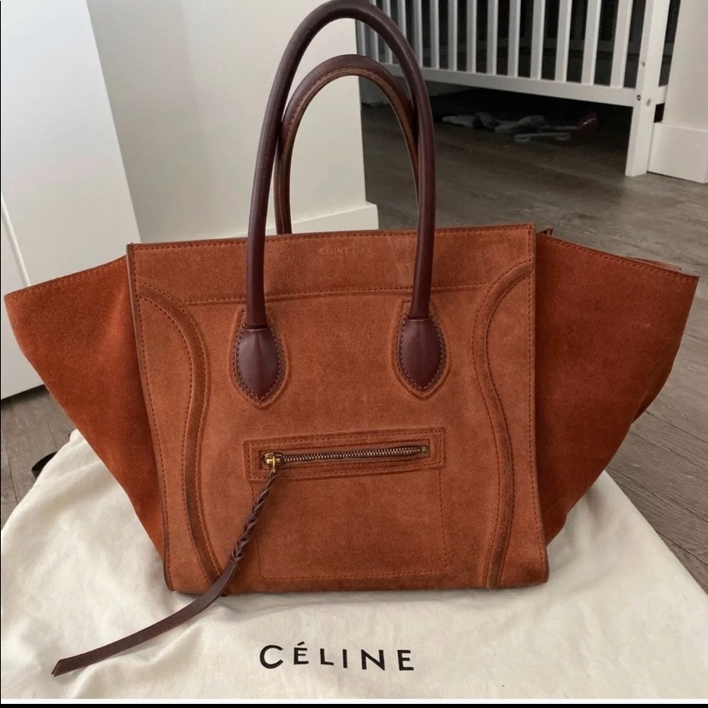 Celine Medium Phantom Medium Luggage Tote Brown Suede